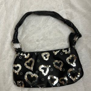 Small Black Purse with Silver Hearts
